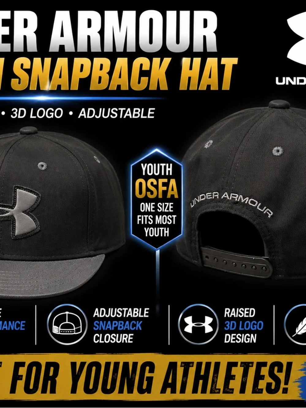 Under Armour Youth Black and Gray Snapback Hat